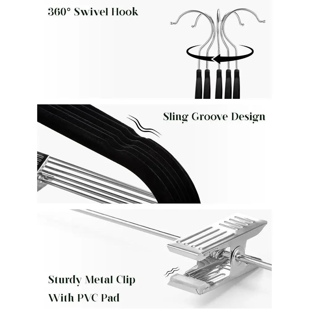 36 Pack Velvet Pants Hangers, Skirt Hangers with Clips, Adjustable, 360 Swivel
